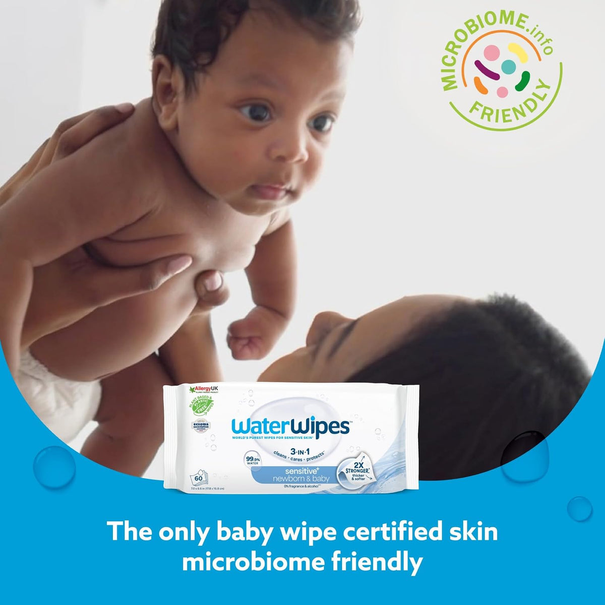 WaterWipes Sensitive+ Newborn & Baby Wipes, 3-In-1 Cleans, Cares, Protects, 99.9% Water, Unscented & Hypoallergenic, 180 Count (3 Packs)