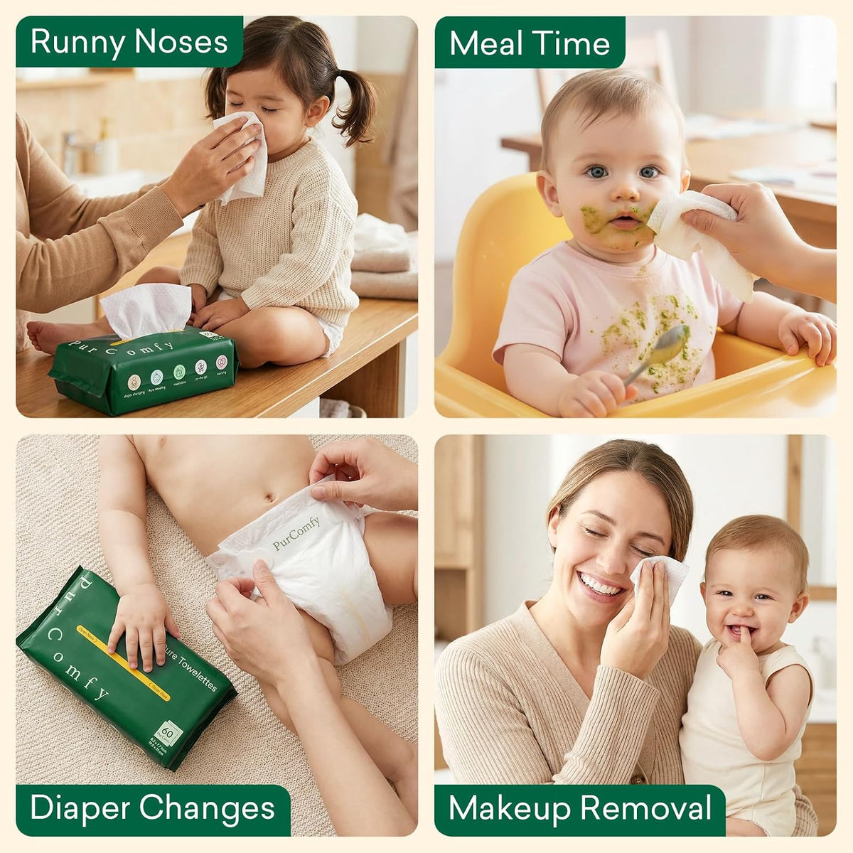 PurComfy Baby Dry Wipes for Newborn, 8 Pac
