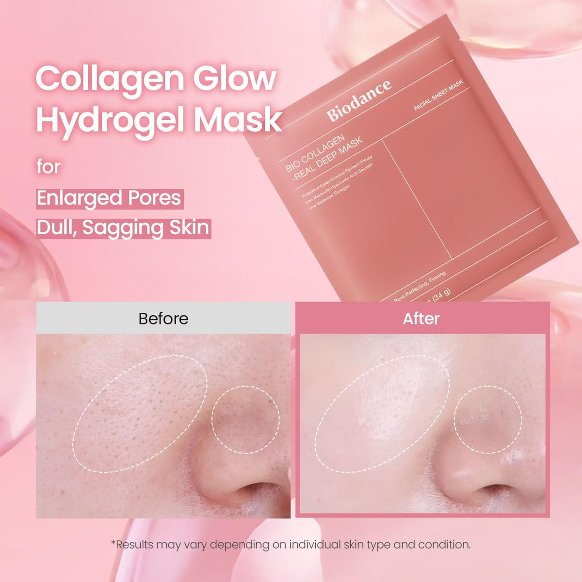 Bio-CBIODANCE ollagen Real Deep Mask, Hydrating Overnight Hydrogel Face MPore ask, Minimizing, Elasticity, Plumping, Travel Essentials & Self Care Gifts for Women, Korean Skin Care | 1.19oz(34g) x 4ea