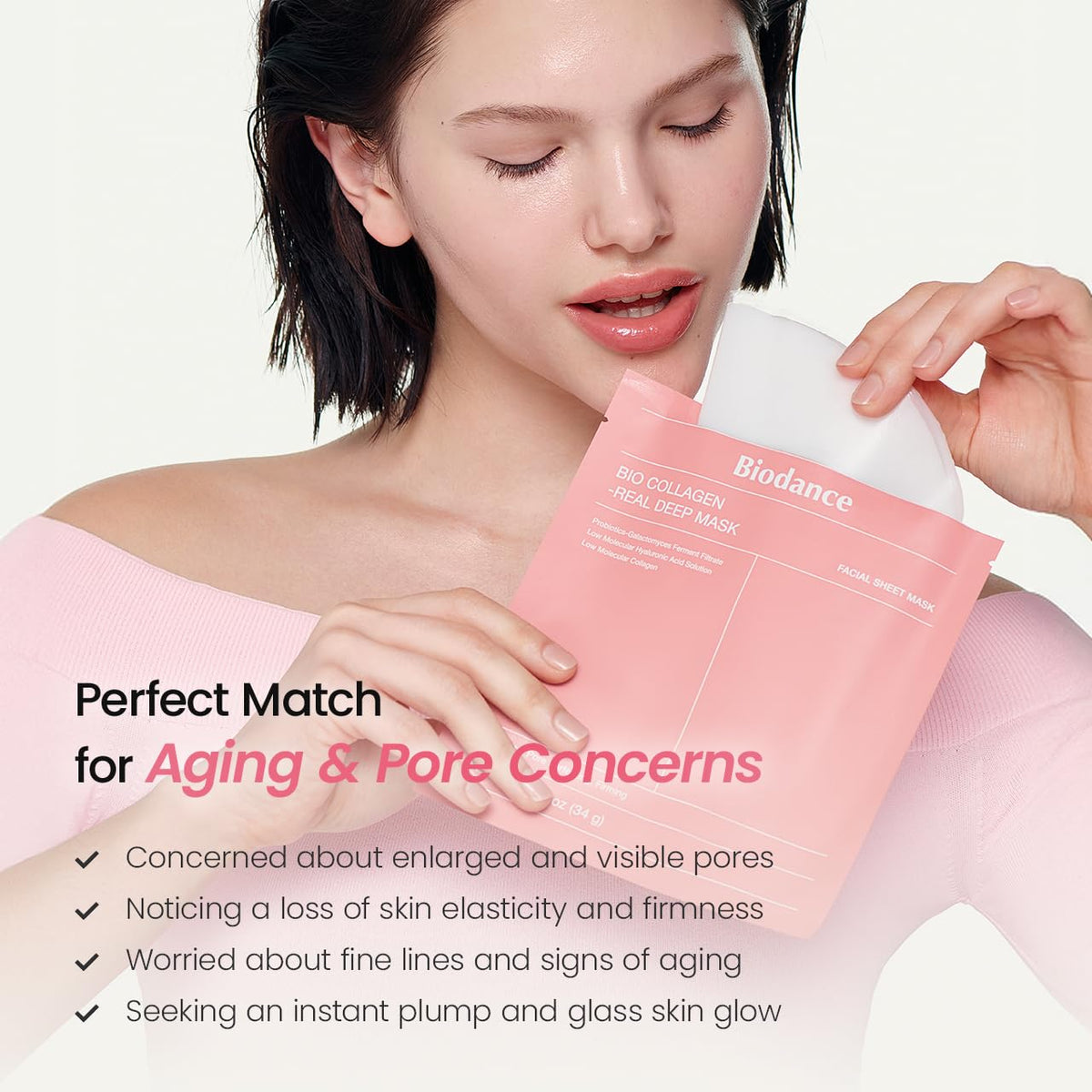 Bio-CBIODANCE ollagen Real Deep Mask, Hydrating Overnight Hydrogel Face MPore ask, Minimizing, Elasticity, Plumping, Travel Essentials & Self Care Gifts for Women, Korean Skin Care | 1.19oz(34g) x 4ea