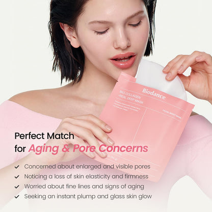 Bio-CBIODANCE ollagen Real Deep Mask, Hydrating Overnight Hydrogel Face MPore ask, Minimizing, Elasticity, Plumping, Travel Essentials & Self Care Gifts for Women, Korean Skin Care | 1.19oz(34g) x 4ea