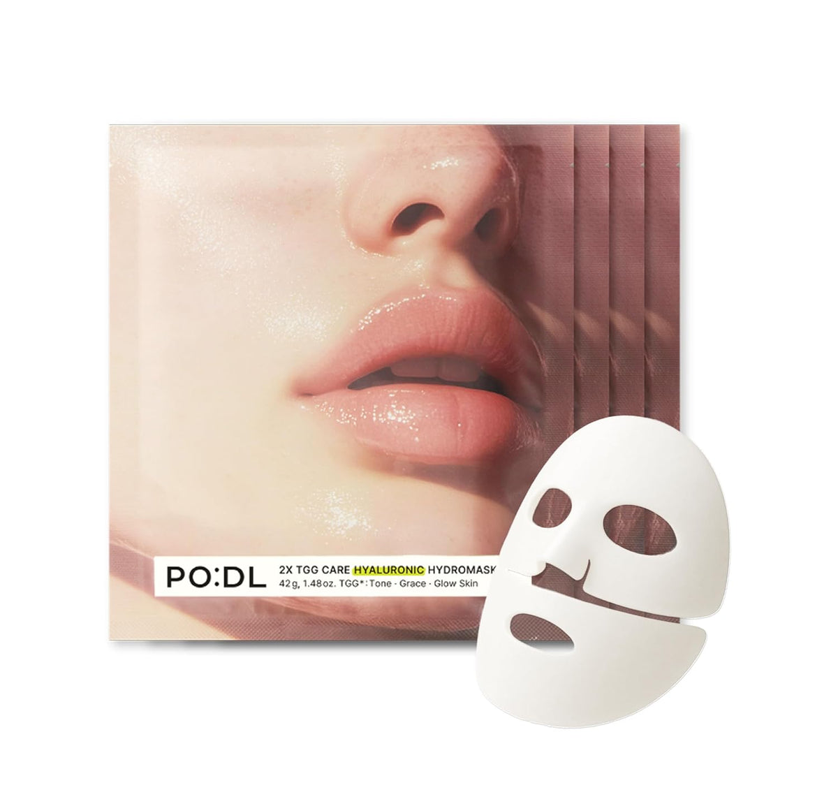 [PODL] Hyaluronic Hydrogel Mask with Collagen Niacinamide | Elasticity Wrinkle Improvement Pore Care Glow Skin| Overnight Soothing Deep Hydration Spa Facial Mask | Korean Skin Care 1.48oz x 4ea