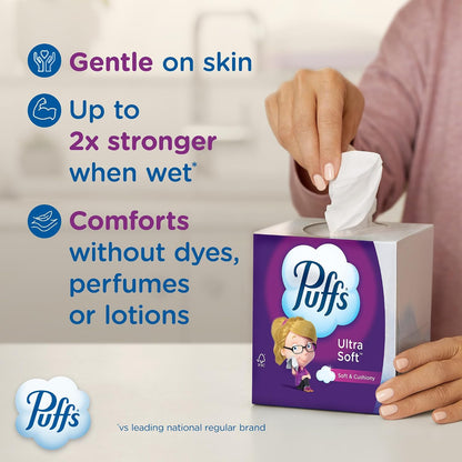 Puffs Facial Tissues Ultra Soft, 4 Family Boxes, 124 Facial Tissues per Box, Allergies and Colds (Packaging May Vary)