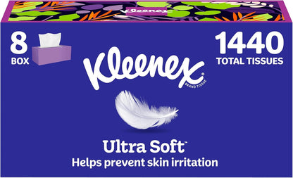Kleenex Ultra Soft Facial Tissues, 8 Flat Boxes, 180 Tissues per Box