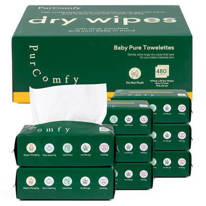 PurComfy Baby Dry Wipes for Newborn, 8 Pac