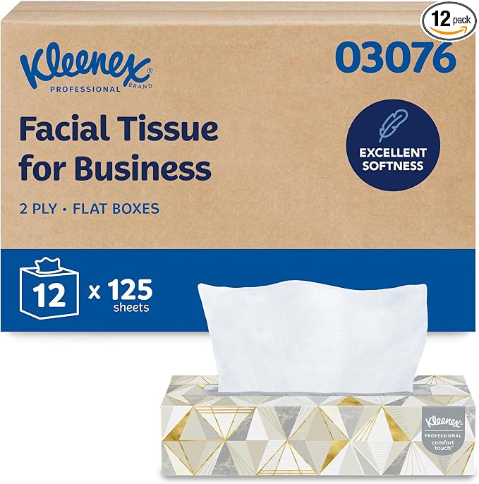 Kleenex Professional Facial Tissue, Bulk, 12 Boxes x 125 Tissues (03076)