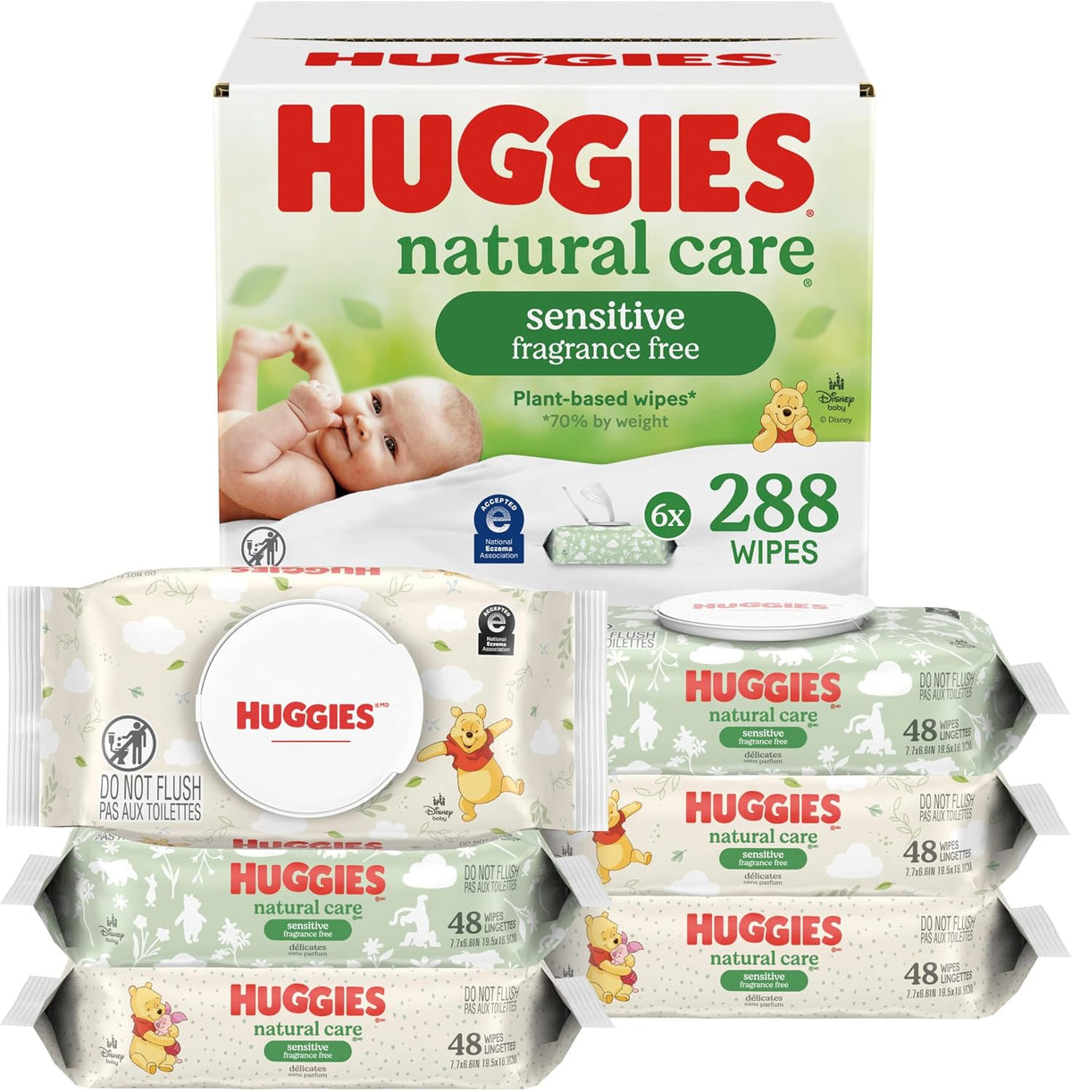 Huggies Natural Care Sensitive Baby Wipes, Unscented, 6 Packs, 288 Wipes