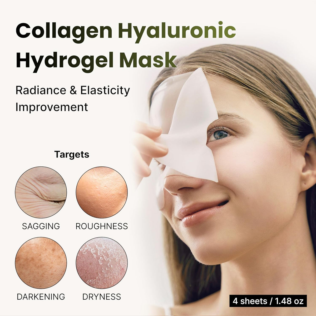 [PODL] Hyaluronic Hydrogel Mask with Collagen Niacinamide | Elasticity Wrinkle Improvement Pore Care Glow Skin| Overnight Soothing Deep Hydration Spa Facial Mask | Korean Skin Care 1.48oz x 4ea