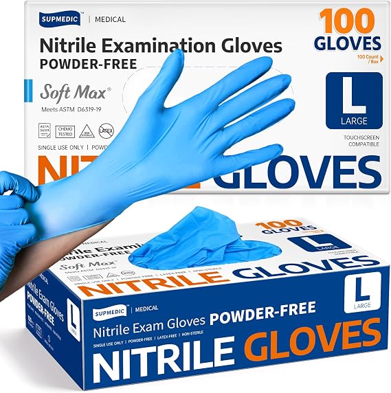 Supmedic Medical Soft Max Nitrile Exam Gloves Powder-Free Disposable 100 Ct Soft Stretch Fit • Powder-Free • Latex-Free • Examination • Cooking • Cleaning· Food Prep • 100 Count • Blue